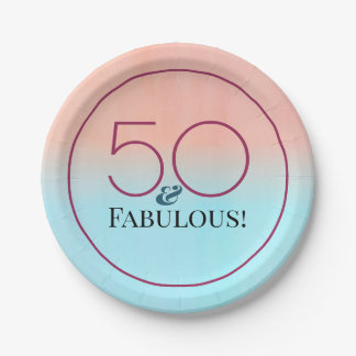 50 en Fabulous Roze en Blauwe Feest Papieren Bordje