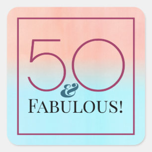 50 en Fabulous Roze en Blauwe Feest Vierkante Sticker