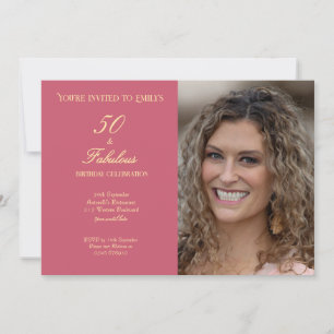 50 en Fabulous Roze Foto Elegante Script Kaart