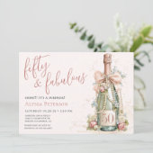 50 en Fabulous Roze Gouden Script Verrassingsfeest Kaart (Staand voorkant)