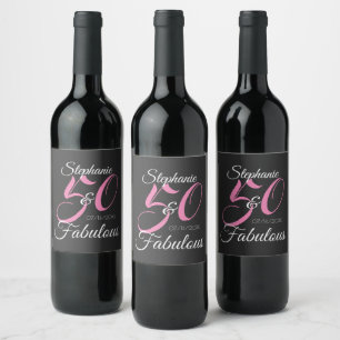 50 en Fabulous Roze Persoonlijk Verjaardagsfeest Wijn Etiket