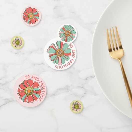 50 en Fabulous Roze Retro Bloementafel Confetti (Groep)