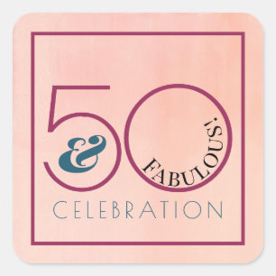 50 en Fabulous Roze Typografie Verjaardagsfeestje Vierkante Sticker