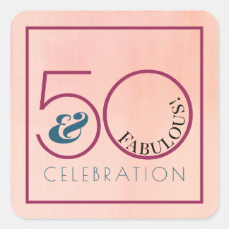 50 en Fabulous Roze Typografie Verjaardagsfeestje Vierkante Sticker