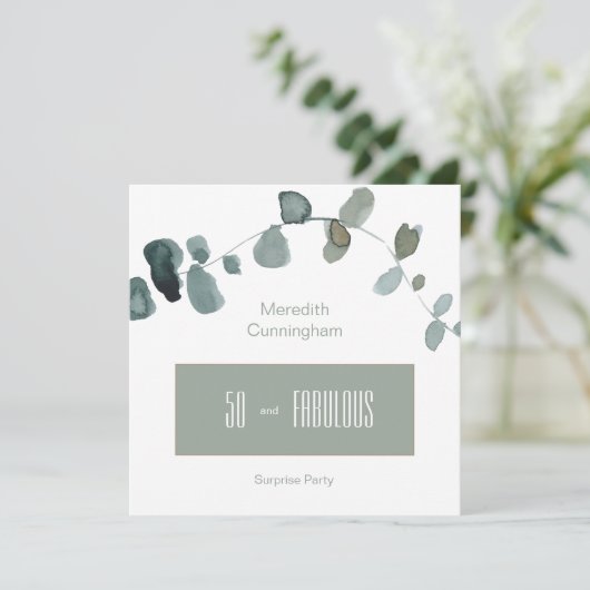 50- en Fabulous Sage Simple Birthday Square Kaart (Staand voorkant)