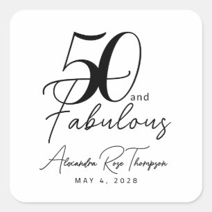 50 en Fabulous Script 50ste verpartij Vierkante Sticker
