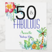 50. en Fabulous Tropical 50th Birthday Party Wijn Etiket (Enkel label)