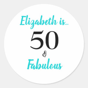 50. en Fabulous Turquoise Birthday Party Ronde Sticker
