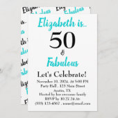 50 en Fabulous Turquoise Black Script uitnodiging (Voorkant / Achterkant)