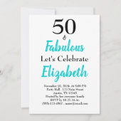 50 en Fabulous Turquoise Blue Birthday Kaart (Voorkant)