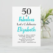 50 en Fabulous Turquoise Blue Birthday Kaart (Staand voorkant)