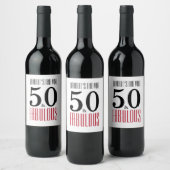 50 en Fabulous | Typografie 50e verjaardag Wijn Etiket (Flessen)