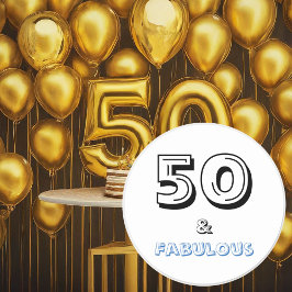 50 en Fabulous Typography Birthday Ronde Sticker