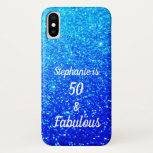 50 En Fabulous verjaardag Deep Blue Ombre Glitteri iPhone X Hoesje