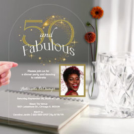 50 en Fabulous Verjaardag Enkele Foto Wit Goud Acryl Uitnodigingen