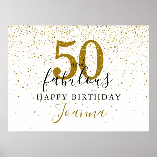 50 en Fabulous Verjaardag Goud en Zwart Bord Poster (Voorkant)