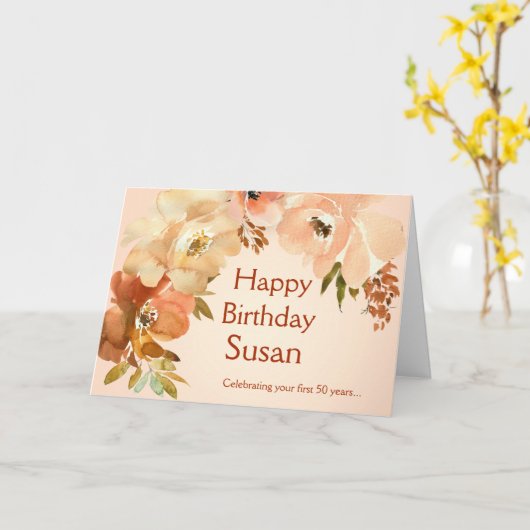 50 en Fabulous Verjaardag Kaart (Gele Bloem)