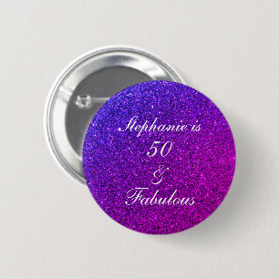 50 En Fabulous Verjaardag Ombre Roze Paarse Glitte Ronde Button 5,7 Cm