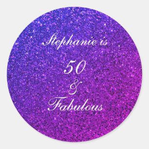 50 En Fabulous Verjaardag Ombre Roze Paarse Glitte Ronde Sticker