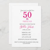 50 En Fabulous Verjaardag Roze Fuchsia Wit Kaart (Voorkant / Achterkant)