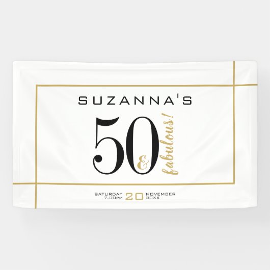 50 en Fabulous Verjaardag Zwart en Goud Spandoek (Horizontaal)