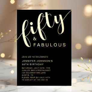 50 En Fabulous Verjaardag Zwart Goud Folie Uitnodiging
