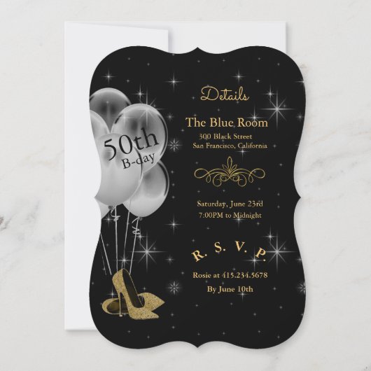 50 en Fabulous Verjaardag Zwart & Goud Kaart (Achterkant)