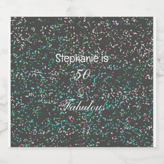 50 En Fabulous Verjaardag Zwart Groen Glitter Cool Sparkling Wijnetiket (Enkel label)