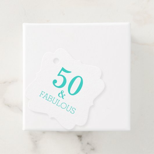 50 En Fabulous Verjaardagsfeestje Wit Turquoise Bedankjes Labels (In situ)