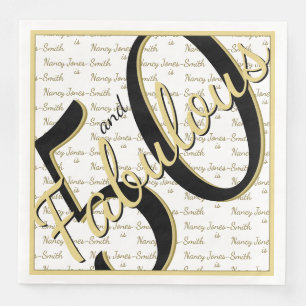 50 en Fabulous verjaardagsnaam zwart/goud Servet