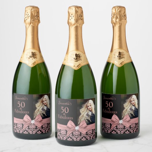 50 en fabulous verjaardagspartij flesetiket sparkling wijnetiket (Flessen)