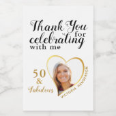 50 en Fabulous Wit Zwart Goud Foto Dank U Wijn Etiket (Enkel label)