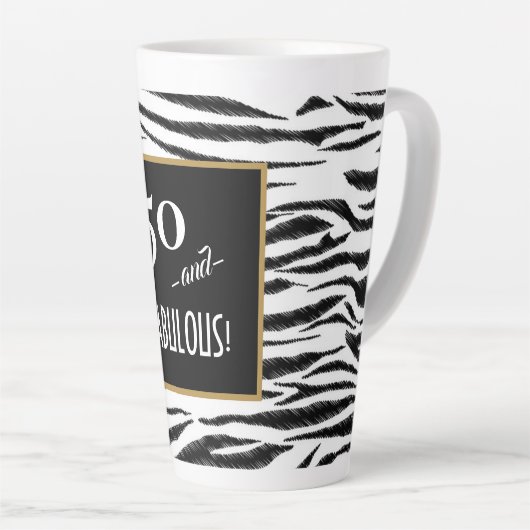 50 en FABULOUS Zebra Print Retro Menubord Latte Mok (Rechterhoek)