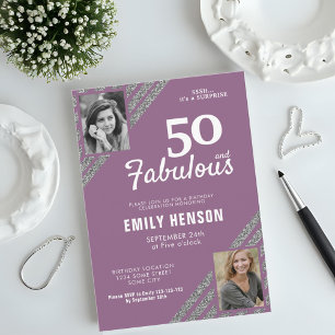 50 en Fabulous Zilveren Glitter 2 Foto Verjaardag Kaart