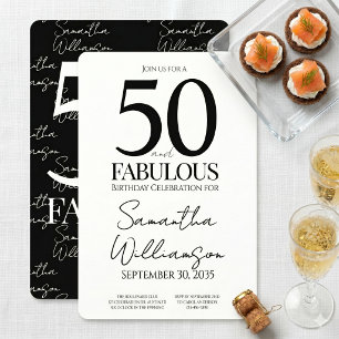 50 en Fabulous Zwart   50ste Verjaardag Elegant  Kaart