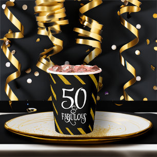 50 en Fabulous zwart en goud gestreept Papieren Bekers