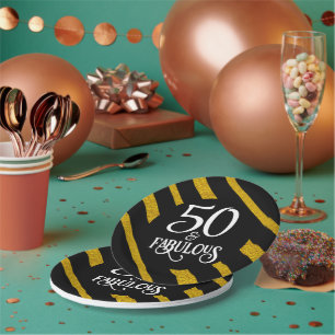 50 en Fabulous Zwart en Goud Papieren Bordje