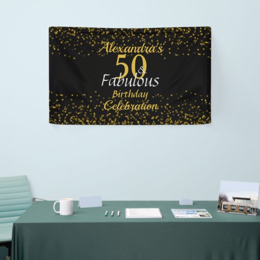 50 en Fabulous Zwart en Goud Spandoek (Beurs)
