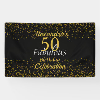 50 en Fabulous Zwart en Goud Spandoek