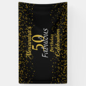 50 en Fabulous Zwart en Goud Spandoek (Verticaal)