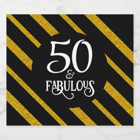 50 en Fabulous Zwart en Goud Sparkling Wijnetiket (Enkel label)