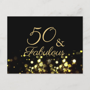 50 en Fabulous Zwart en Goud Verjaardag Briefkaart