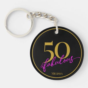 50 en Fabulous Zwart Goud en Roze Sleutelhanger
