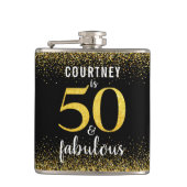 50 en fabulous zwart goud glitter scriptnaam heupfles (Voorkant)
