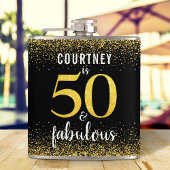 50 en fabulous zwart goud glitter scriptnaam heupfles