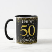 50 en fabulous zwart goud glitter scriptnaam mok (Links)