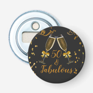 50 en Fabulous Zwart Gouden Glitter Verjaardagsfav Button Flesopener