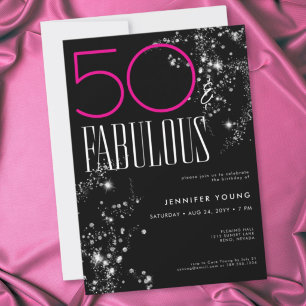 50 en Fabulous Zwart Roze Glam Glitter Verjaardag Kaart