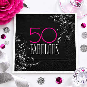 50 en Fabulous Zwart Roze Glam Glitter Verjaardag Servet