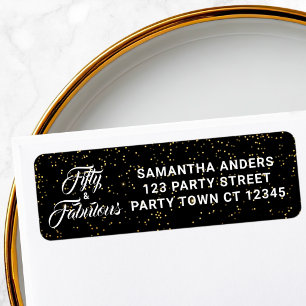 50 en Fabulous Zwarte Gouden Glitter Adres  Etiket